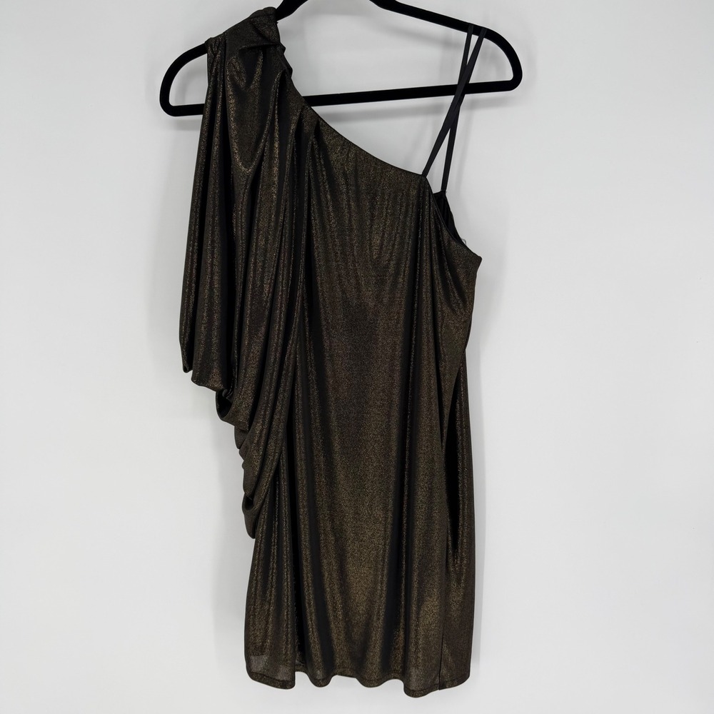AIDAN MATTOX BATWING SLEEVE ONE SHOULDER METALLIC FOIL JERSEY MINI DRESS SIZE 10